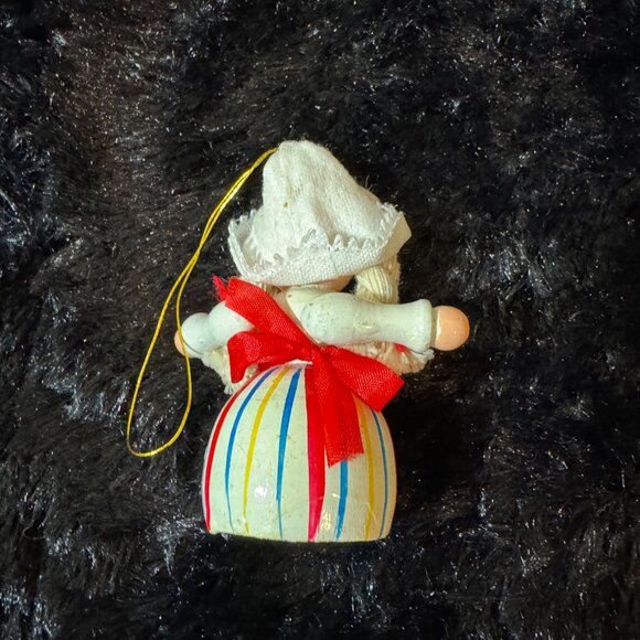 Vintage Denmark Handcrafted Wooden Girl Doll Christmas Ornament - Picture 3 of 3